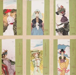 Selection of postcards with allegorical representations of perfumes